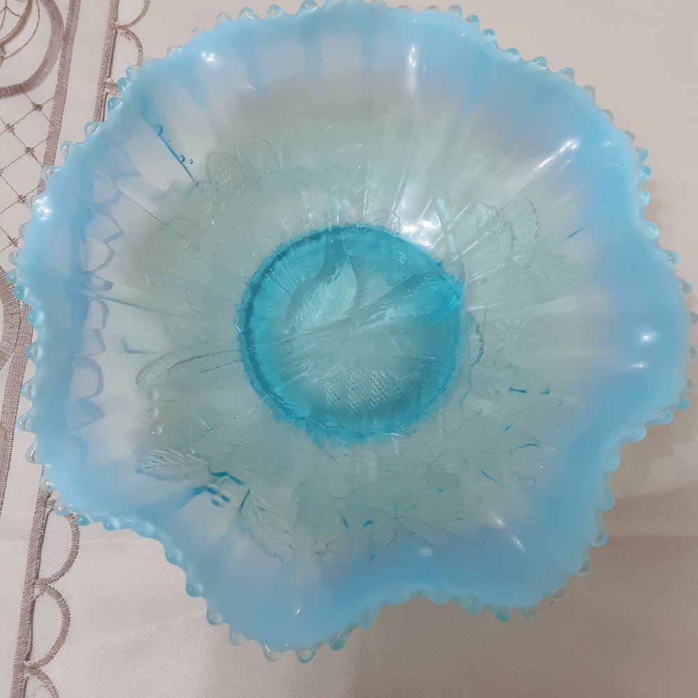 Vintage  Opalescent Glass Ruffled Edge Dish